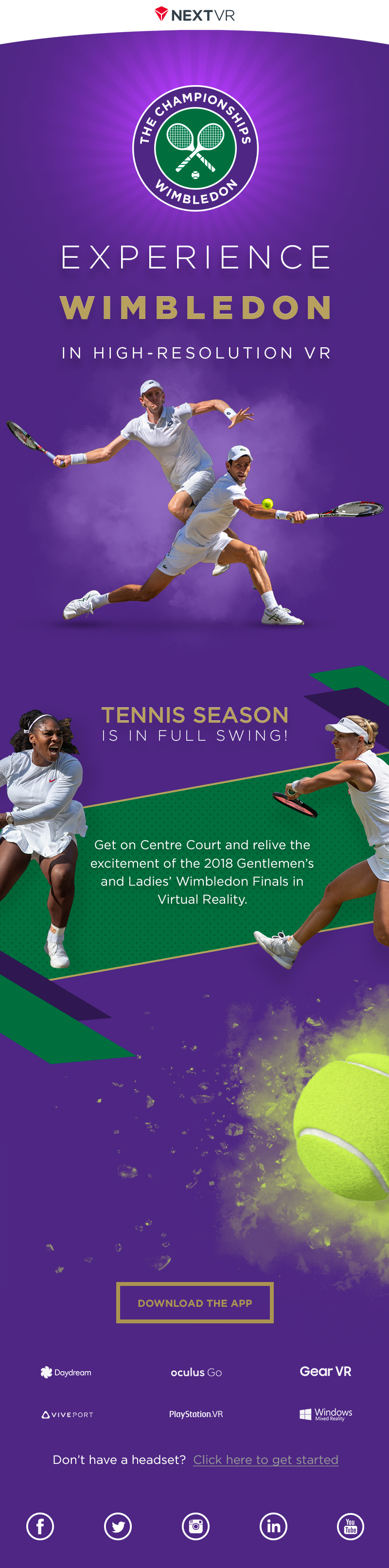 Email Marketing Design for Wimbledon Tennis in Virtual Reality